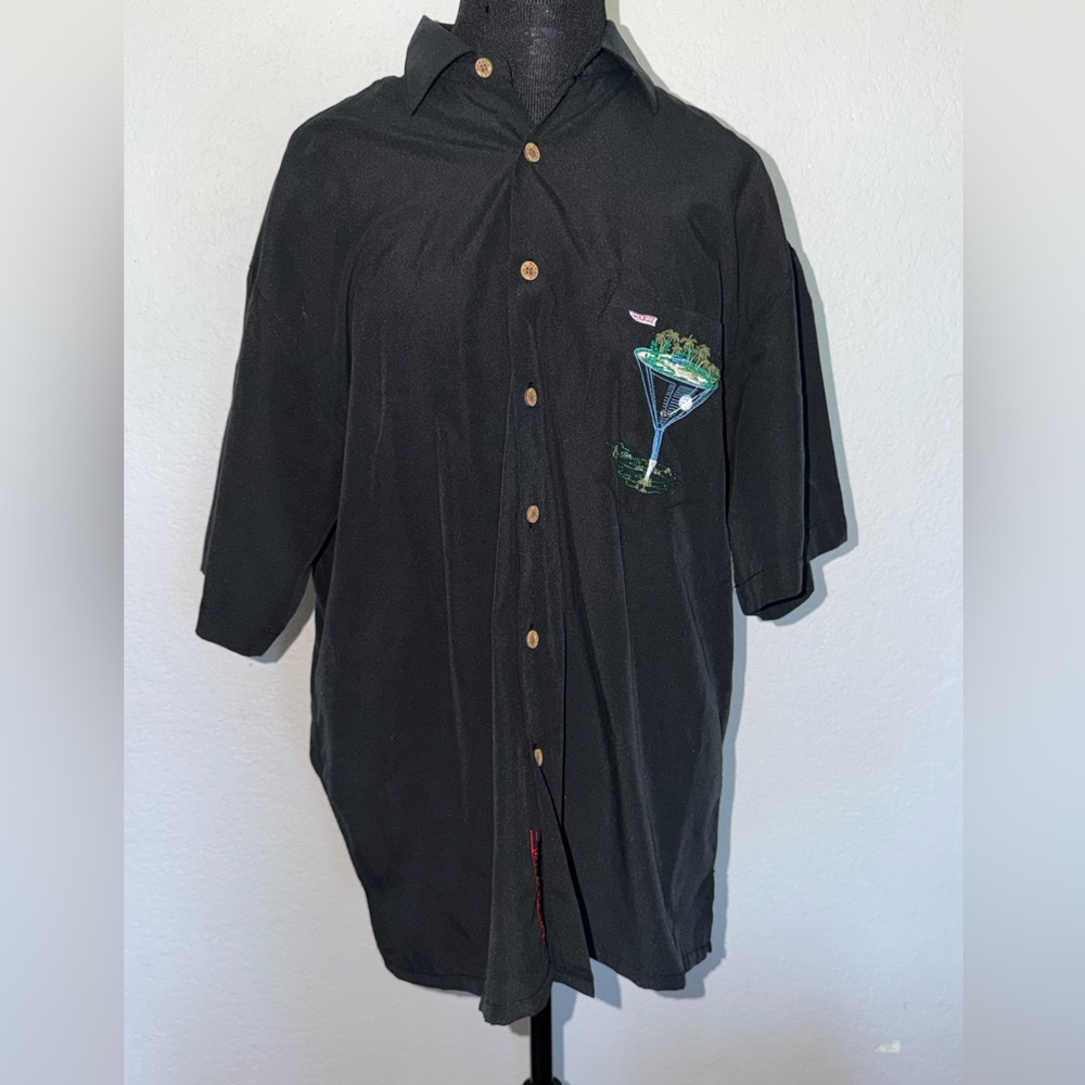 Bamboo Cay Shirt Adult Large Black Palm Tree Par & Bar Golf Martini Resort MED